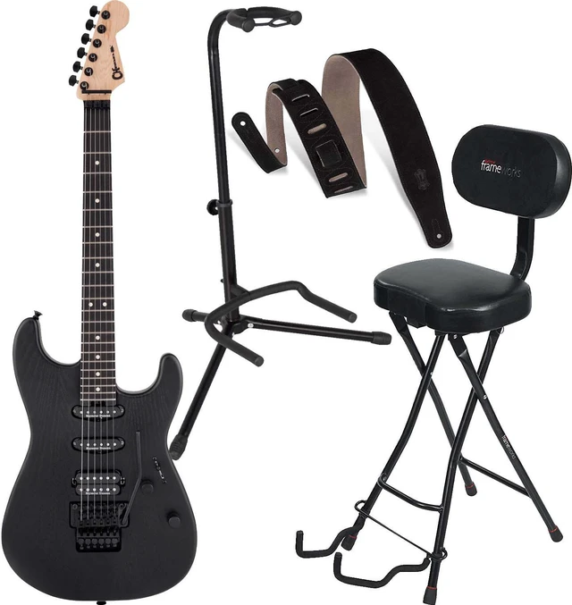 Main image of Charvel Pro-Mod San Dimas Style 1 HSS FR Sassafras Satin Black, Levi's MS26-BLK, Gator GFW-GTR-1000 Stand, Gator GFW-GTR-SEAT Bundle
