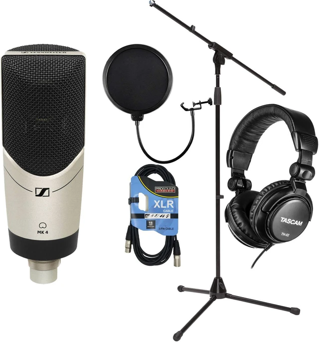 Main image of Sennheiser MK 4 Studio Condenser Mic, Mic Stand, Pop Filter, Tascam TH02, XLR Cable Bundle