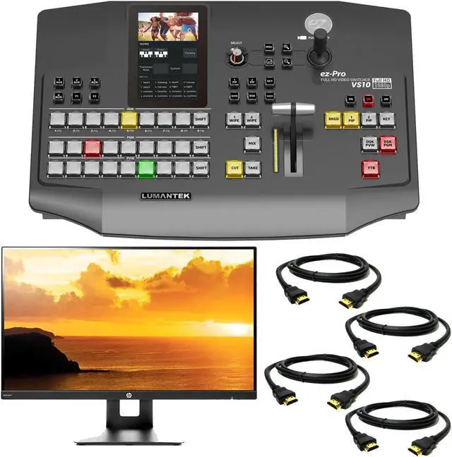 Main image of Lumantek ez-Pro VS10 3G-SDI/HDMI Video Switcher, HP VH240a 23.8-inch Monitor, (4) HDMI Cables Bundle