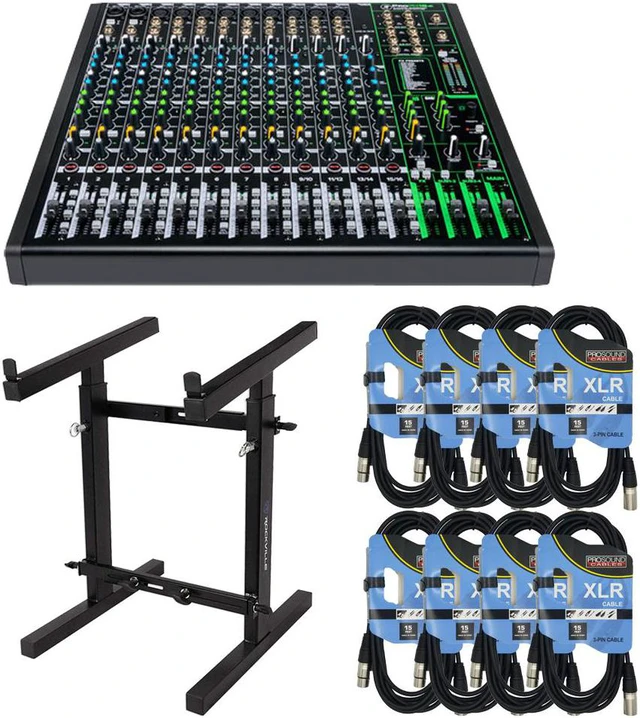 Main image of Mackie ProFX16v3 16-Channel Sound Reinforcement Mixer with Built-In FX + Rockville Portable Adjustable Mixer and (8) XLR Cables 15FT.