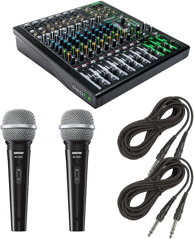 Main image of Mackie ProFX12v3 12-Channel Sound Reinforcement Mixer with Built-In FX + Dynamic Cardioid Handheld Microphones and Cables.