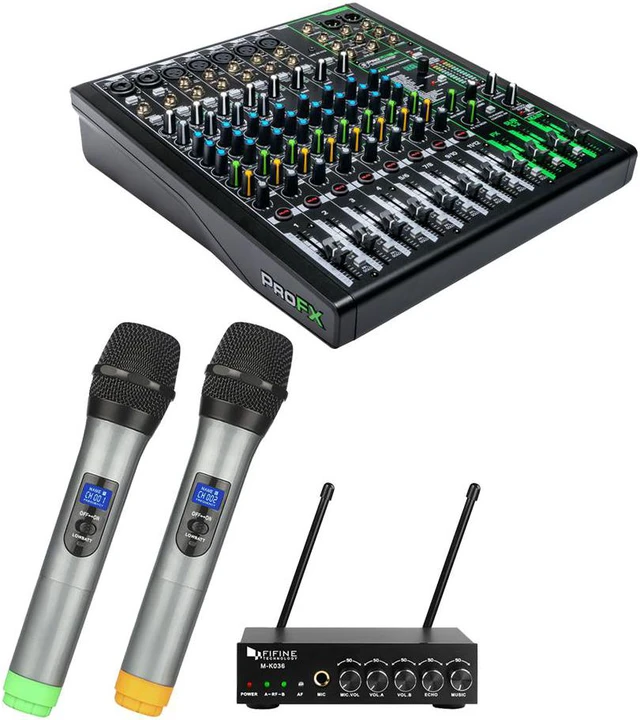 Main image of Mackie ProFX12v3 12-Channel Sound Reinforcement Mixer with Built-In FX + Fifine UHF Dual Channel Wireless Handheld Microphone