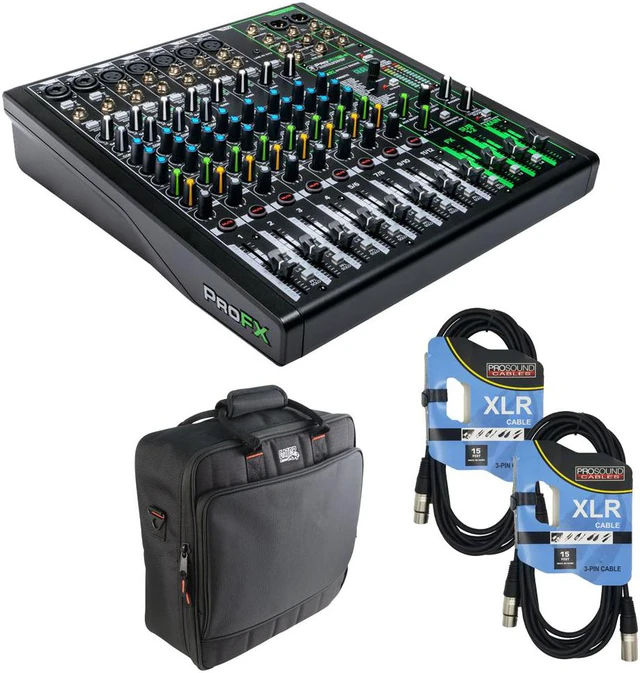 Main image of Mackie ProFX12v3 12-Channel Sound Reinforcement Mixer with Built-In FX +Gator Cases G-MIXERBAG-1515 Padded Nylon Mixer/Equipment Bag and Cables.