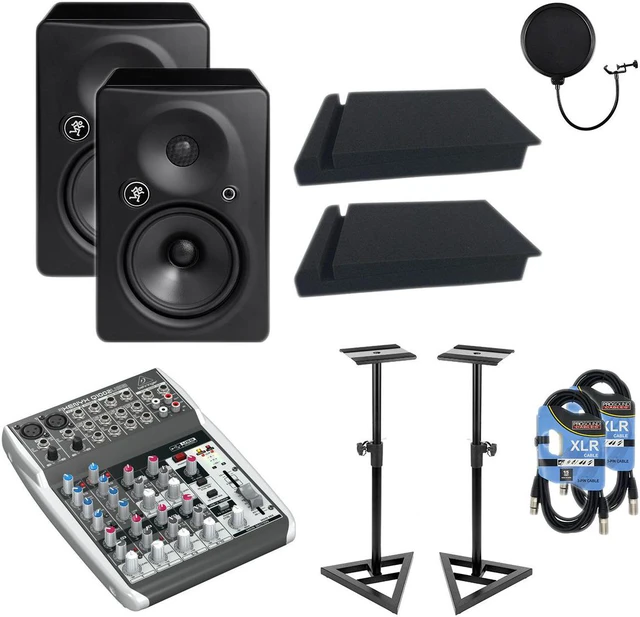 Main image of Mackie HR624 MK2 6.7 Pair - Monitor Stands - Behringer Xenyx Q1002USB - XLR Cables - Foam Pads - POP Filter