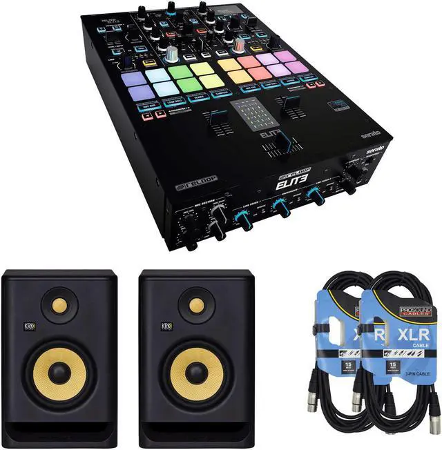 Main image of Reloop Elite Mixer + KRK RP5G4 Rokit 5 Generation 4 Powered Studio Monitor, Black, Pair and Cables.