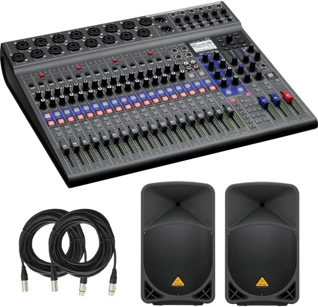 Main image of Zoom LiveTrak L-20 - 20-Input Digital Mixer & Multitrack Recorder + Behringer EUROLIVE B115D Active 1000 Watt 2-Way 15" Speaker (Pair) and Cables.