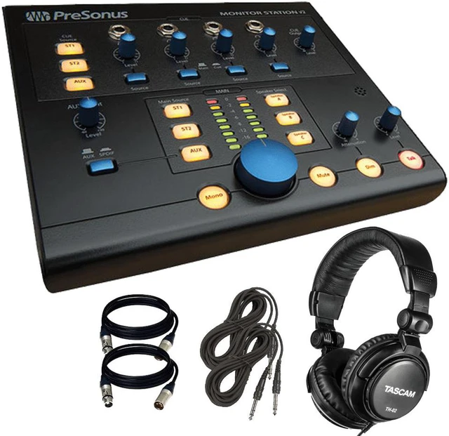 Main image of PreSonus Monitor Station V2 Desktop Studio Control Center + Tascam TH-02 Studio Headphones (Black) and Cables.