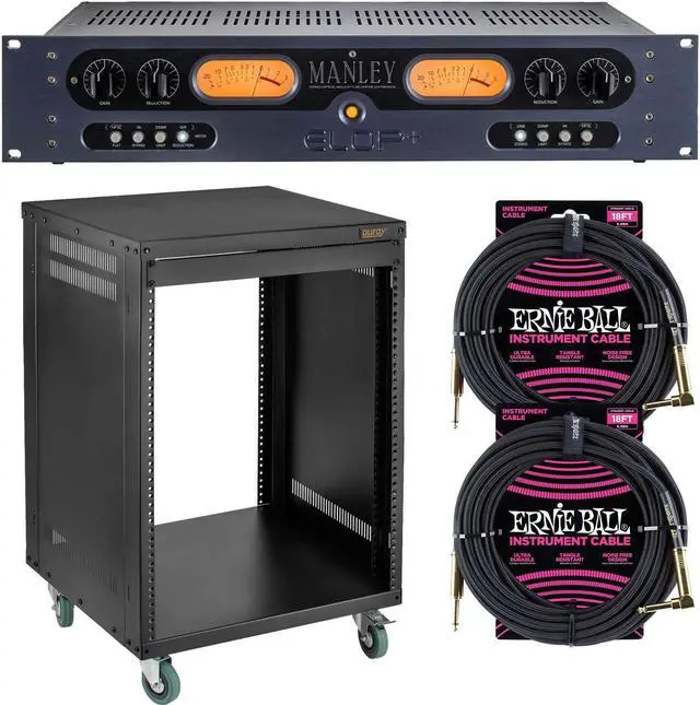 Main image of Manley ELOP+ Vacuum Tube Limiter/Compressor, Auray ERS-12U Rack, (2) ErnieBall 1/4 Bundle