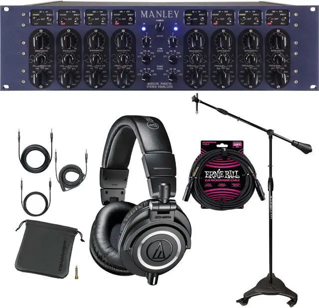 Main image of Manley Massive Passive Stereo Tube EQ, Ultimate Support MC-125, ATH-M50X, ErnieBall XLR Bundle
