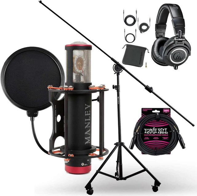 Main image of Manley Reference Cardioid LD Tube Condenser Mic, AxcessAbles MB-W, POP Filter, ErnieBall XLR Cable, AT ATH-M50X Bundle