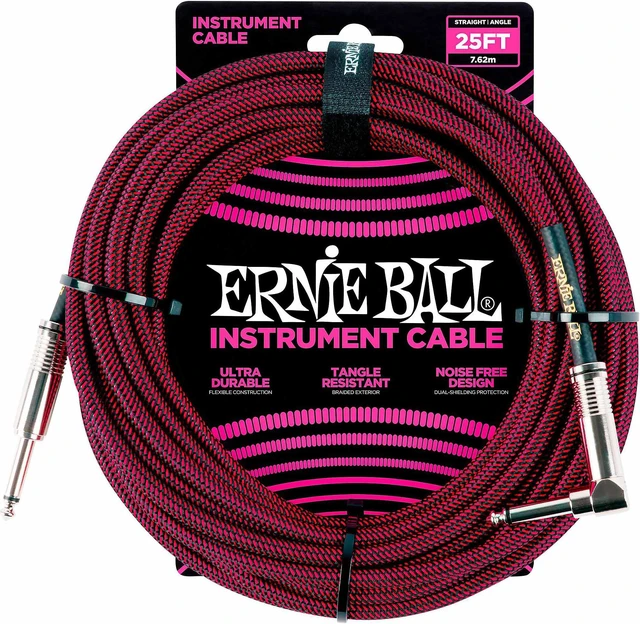 Alt view image 2 of 6 - (4) Ernie Ball PO6062 25 Braided Straight/Angle Instrument Cable Black/Red Bundle
