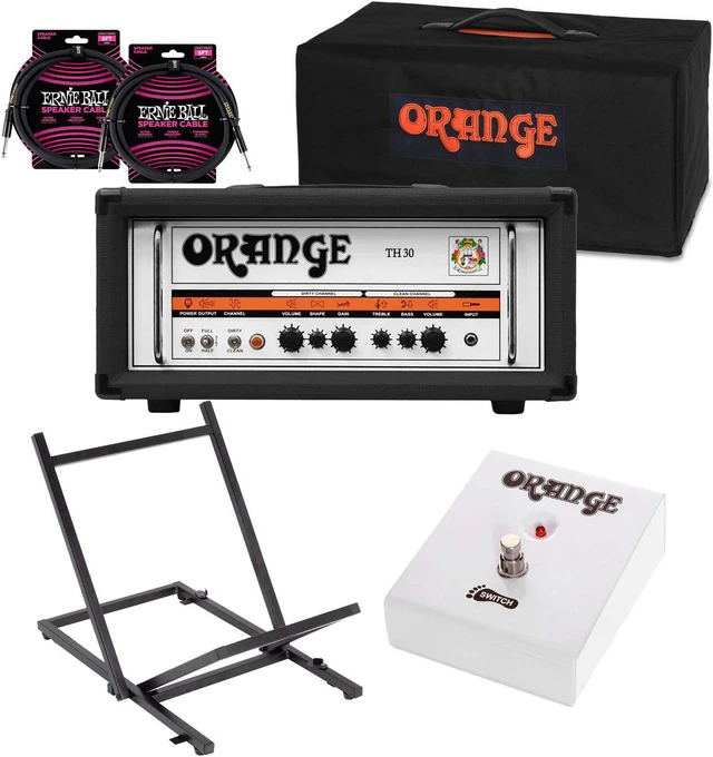 Main image of Orange TH30H 30-watt 2-channel Tube Head (Black), Orange Cover, (2) ErnieBall Cables, Orange FS 1, On-Stage RS4000 Bundle