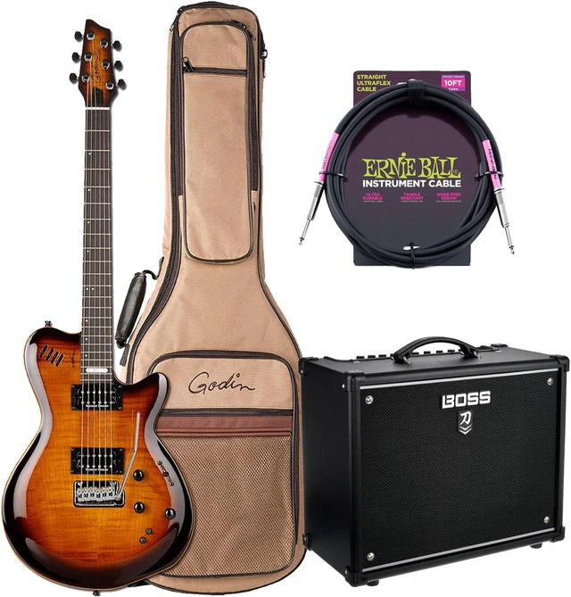 Main image of Godin (024124) LGXT Cognac Burst Flame Guitar / Bag, Boss Katana-50 MkII, ErnieBall Cable Bundle