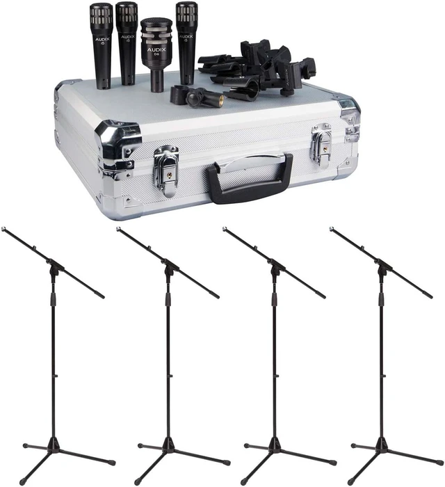 Main image of Audix DP4 Instrument Mic Pack, (4) Mic Stands Bundle