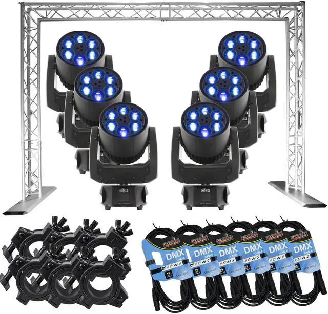 Main image of (6) CHAUVET DJ Intimidator Trio  LED Moving Head, TRUSST Goal Post Kit Lighting Truss, (6) DMX Cables, (6) Clamps Bundle