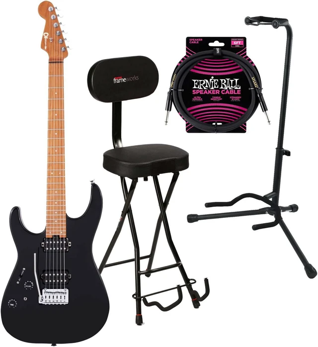 Main image of Charvel Pro-Mod DK24 HH 2PT CM LH (Gloss Black), Gator GFW-GTR-1000 Stand, Gator GFW-GTR-SEAT, ErnieBall Cable Bundle