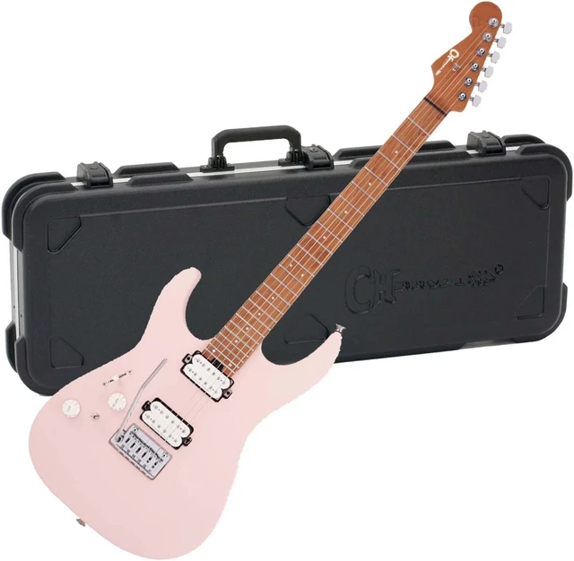 Main image of Charvel Pro-Mod DK24 HH 2PT CM LH (Satin Shell Pink), Charvel Hard-Shell Charvel Guitar Case Black Bundle