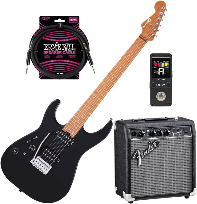 Main image of Charvel Pro-Mod DK24 HH 2PT CM LH (Gloss Black), Fender Frontman 10G Amp, ErnieBall Cable, KLIQ TinyTune Bundle