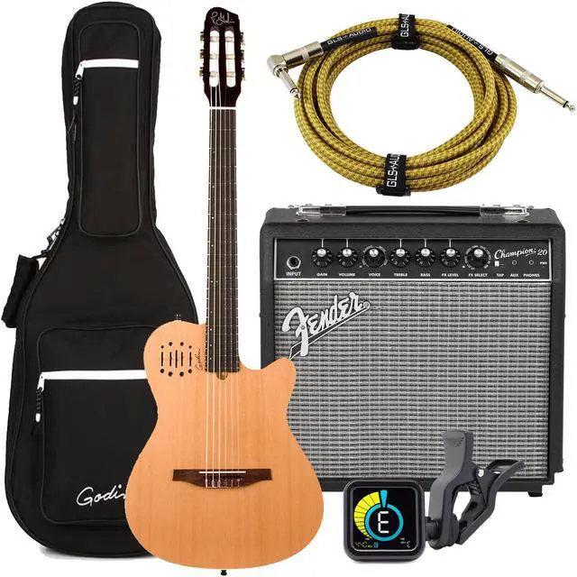 Main image of Godin MultiAc Nylon Encore  Natural Semi-gloss (035045), Fender Champion 20, KLIQ UberTune, GLS 15 FT Guitar Cable Bundle