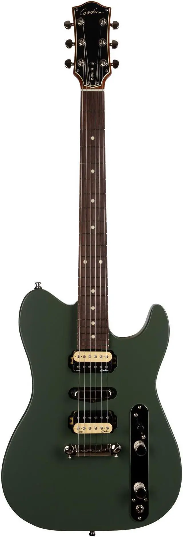 Alt view image 2 of 7 - Godin (050406) Radium Electric Guitar  Matte Green, ErnieBall Cable, KLIQ TinyTune, Gator GFW-GTR-1000 Stand Bundle