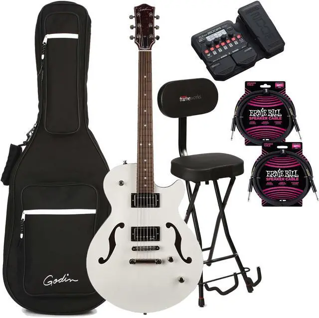 Main image of Godin (050222) Montreal Premiere HT - Trans White, Gator GFW-GTR-SEAT, Zoom G1X Effect Pedal, (2) ErnieBall Cables Bundle
