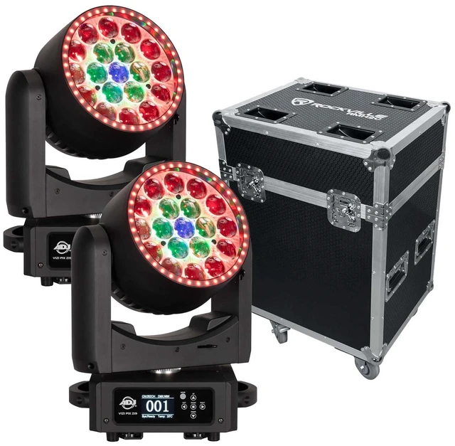 Main image of (2) American DJ Vizi Pix Z19 Moving head Wash Light - Rockville Case RMH2B Bundle