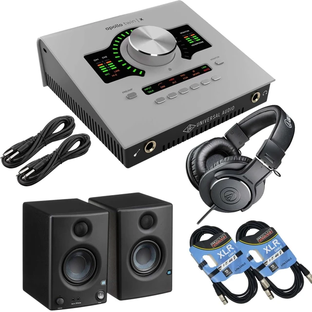 Main image of Universal Audio Apollo Twin X QUAD Gen 2 with UAD Analog Classics - Presonus Eris3.5 + ATH-M20X - (2) XLR Cables - (2) 1/4 Cables Bundle