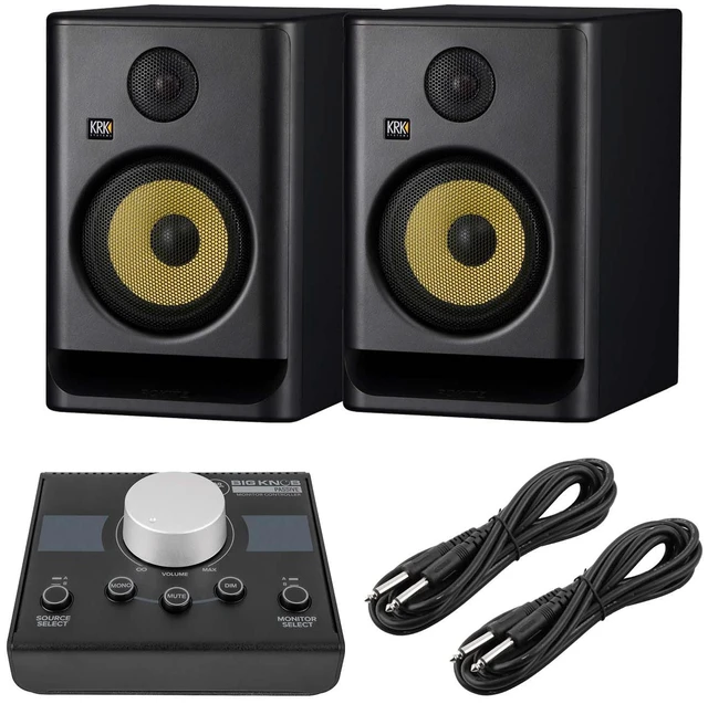 Main image of (2) KRK ROKIT 7 G5 7-inch Powered Studio Monitor (Black) - Mackie Big Knob Passive - (2)1/4 Cable Bundle