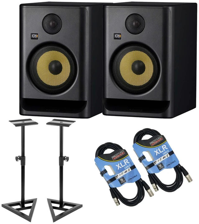 Main image of (2) KRK ROKIT 7 G5 7-inch Powered Studio Monitor (Black) - Pair Studio Monitor Stands - (2) XLR Cable Bundle