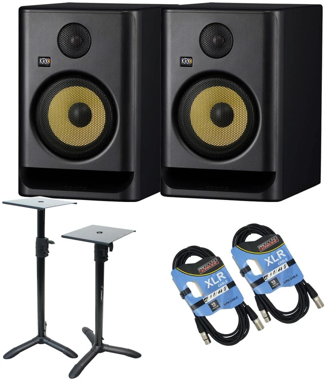 Main image of (2) KRK ROKIT 7 G5 7-inch Powered Studio Monitor (Black) - Studio Monitor Stands - (2) XLR Cables Bundle