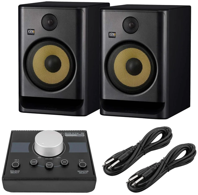 Main image of (2) KRK ROKIT 8 G5 8-inch Powered Studio Monitor (Black) - Mackie Big Knob Passive - (2)1/4 Cable Bundle