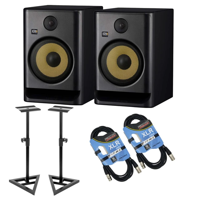 Main image of (2) KRK ROKIT 8 G5 8-inch Powered Studio Monitor (Black) - Pair Studio Monitor Stands - (2)XLR Cable Bundle
