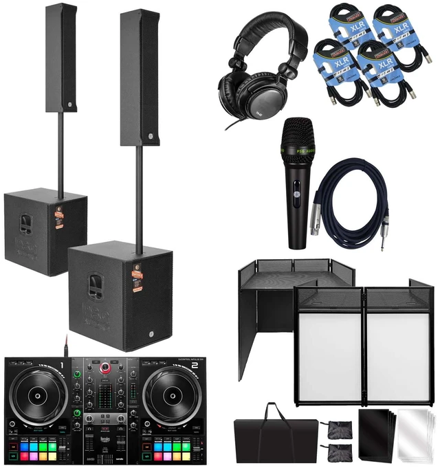 Main image of (2) PSG AUDIO Raptor 15 3400W Portable Line Array with 15 Sub - Hercules Inpulse 500 - Portable DJ Table - Tascam TH02 - PSG Audio C350 - (2) XLR Cables Bundle