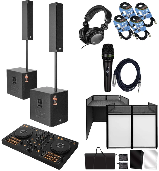 Main image of (2) PSG AUDIO Raptor 15 3400W Portable Line Array with 15 Sub - Pioneer DDJ-FX4 - Portable DJ Table - Tascam TH02 - PSG Audio C350 - (2) XLR Cables Bundle