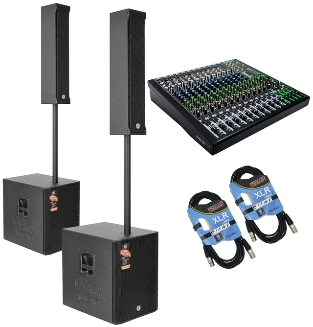 Main image of (2) PSG AUDIO Raptor 15 3400W Portable Line Array with 15 Sub - Mackie PROFX12V3 - (2) XLR Cables Bundle