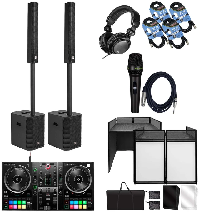 Main image of (2) PSG AUDIO Raptor 12 3200W Portable Line Array with 12 Sub - Hercules Inpulse 500 - Portable DJ Table - Tascam TH02 - PSG Audio C350 - (2) XLR Cables Bundle
