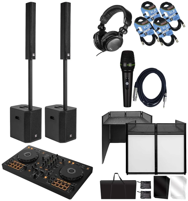 Main image of (2) PSG AUDIO Raptor 12 3200W Portable Line Array with 12 Sub - Pioneer DDJ-FX4 - Portable DJ Table - Tascam TH02 - PSG Audio C350 - (2) XLR Cables Bundle