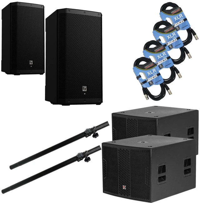 Main image of (2) Electro Voice ZLX-12P-G2 - (2) PSG AUDIO Chaos 18 Active Sub 4000W - (2) Speaker Poles - (4) XLR Cables Bundle