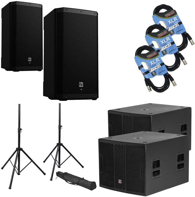 Main image of (2) Electro Voice ZLX-12P-G2 - PSG AUDIO Chaos 18 Active Sub 4000W -(2) Speaker Stands - (3) XLR Cables Bundle