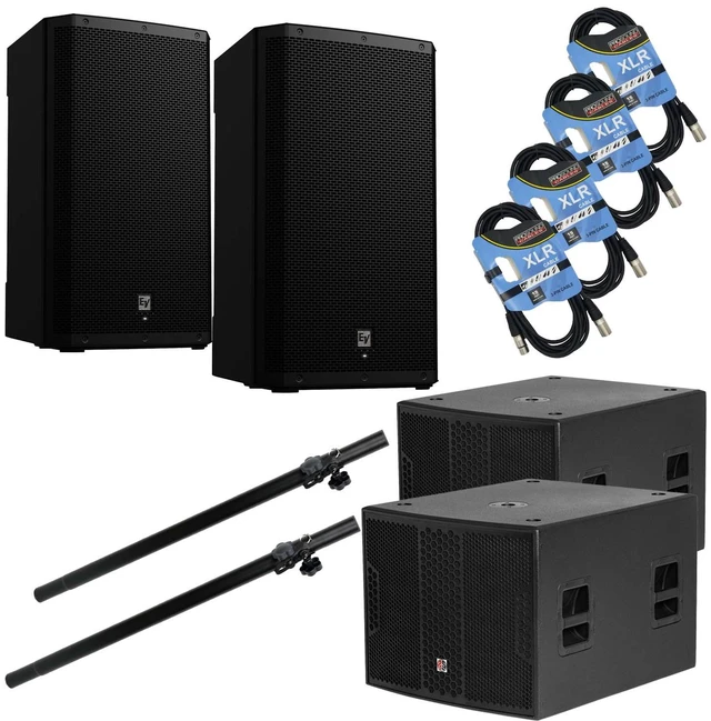 Main image of (2) Electro Voice ZLX-15P-G2 - (2) PSG AUDIO Chaos 18 Active Sub 4000W -(2) Speaker Poles - (4) XLR Cables Bundle