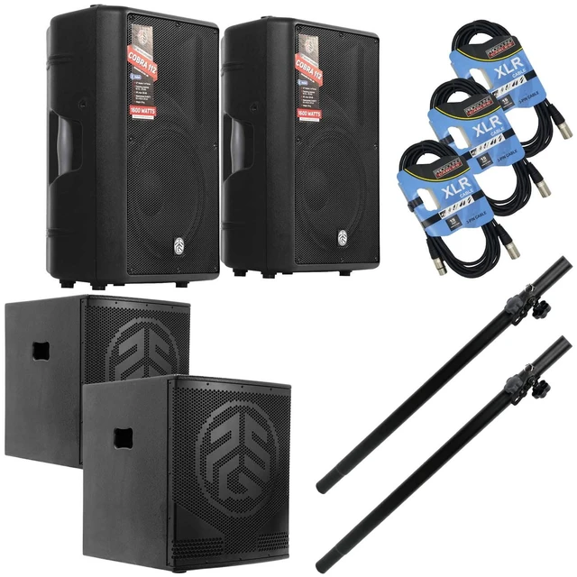 Main image of (2) PSG AUDIO Cobra 112 Active Speaker 1600 Watts - (2) PSG Audio Goliath 18 Active Sub 3000 Watts - (2) Speaker Poles - (4) XLR Cables Bundle