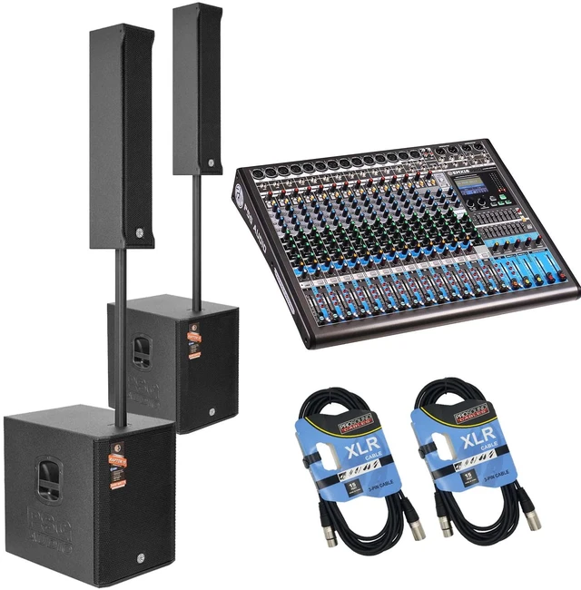 Main image of (2) PSG AUDIO Raptor 15 3400W Portable Line Array Column PA - PSG Audio EMX16 Mixer - (2) XLR Cables Bundle