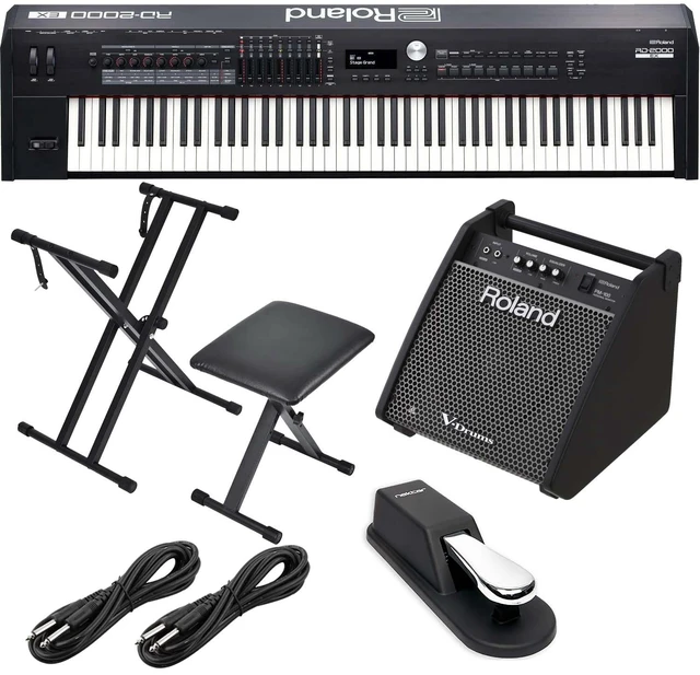 Main image of Roland RD-2000 EX 88-key Digital Piano - Roland PM-100 - Keyboard Stand, Bench - Sustain Pedal - (2) 1/4 Cables Bundle