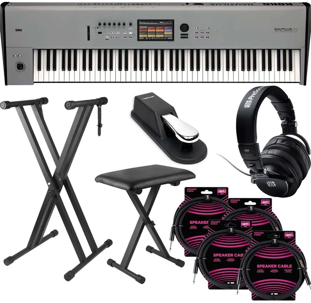 Main image of Korg Nautilus 88 AT Music Workstation (Limited-Edition Gray) - Keyboard Stand and Bench - Presonus HD9 - (4) ErnieBall 1/4 - Sustain Pedal Bundle