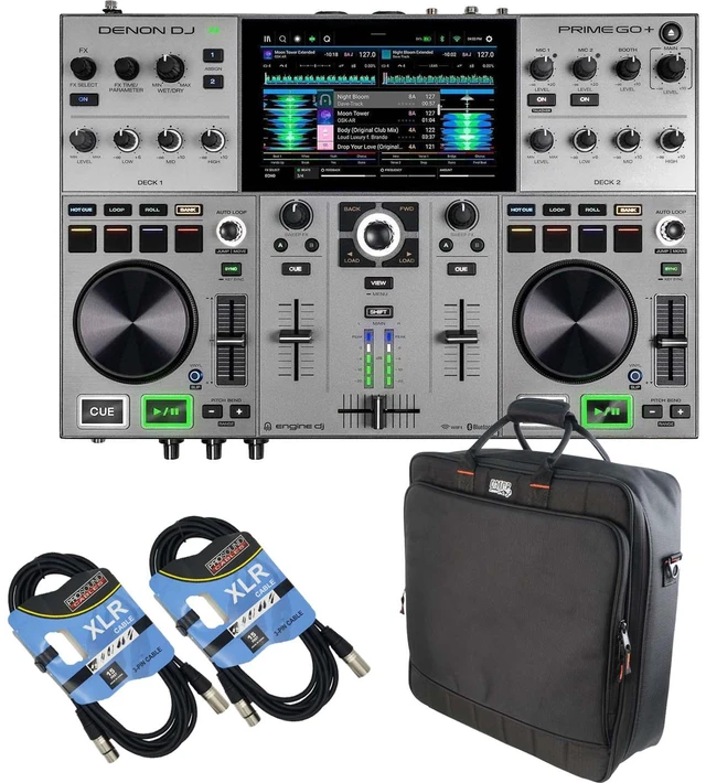 Main image of Denon DJ Prime GO+ Portable Standalone DJ System - Gator G-MIXERBAG-1818 - (2) XLR Cables Bundle