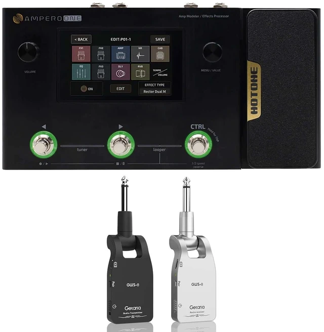 Main image of Hotone Ampero One MP-80 Amp Modeler & Effects Processor, Getaria 2.4GHZ Wireless Guitar System Bundle