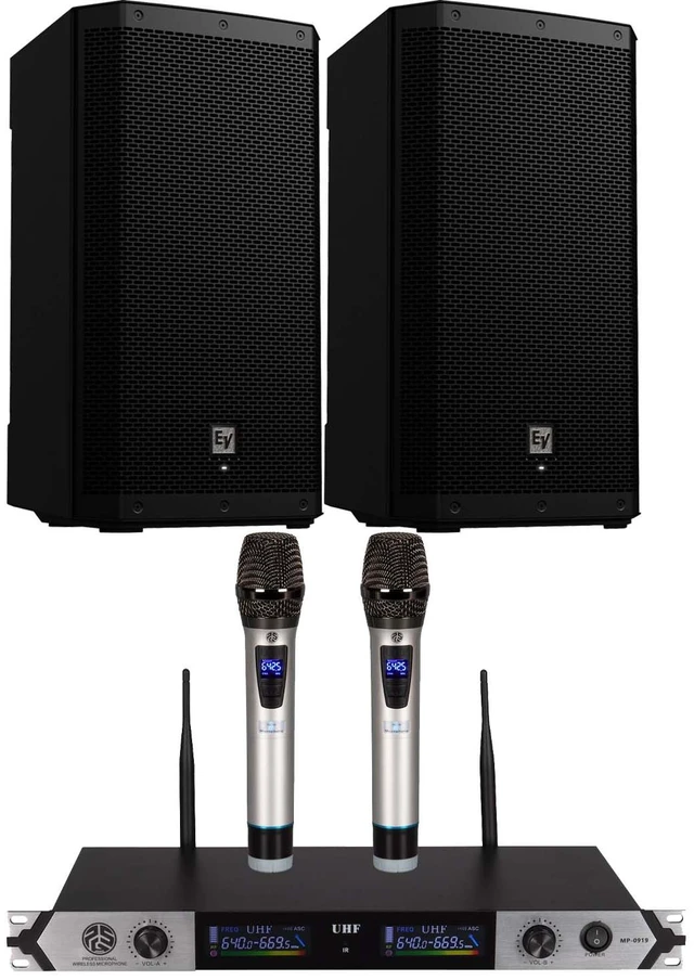 Main image of (2) Electro-Voice ZLX-12P-G2 12 1000W Powered Speaker, PSG AUDIO MP0919 Dual Wireless Mic Bundle