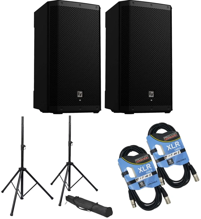 Main image of (2) Electro-Voice ZLX-12P-G2 12 1000W Powered Speaker, (2) Speaker Stands, (2) XLR Cables Bundle