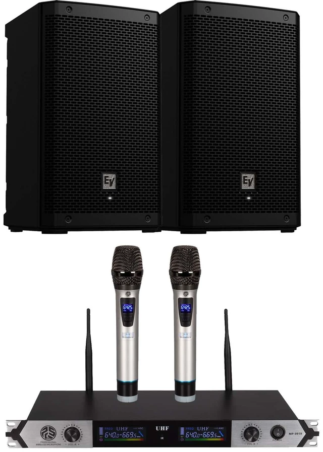 Main image of (2) Electro-Voice ZLX-8P-G2 8 1000W Powered Speaker, PSG AUDIO MP0919 Dual Wireless Mic Bundle