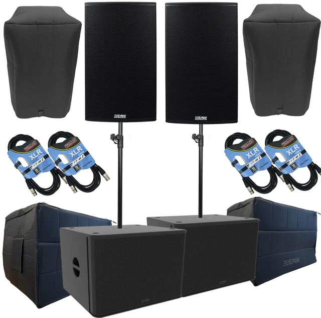 Main image of (2) EAW RS151 1500W 15 Powered Loudspeaker, (2) EAW RS118 Subs, (2) EAW Covers, (2) EAW Sub Covers, (2) Speaker Poles, (4) XLR Cables Bundle